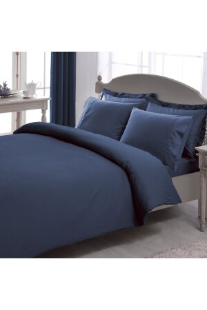 MNZ-Stripe Premium Basic Double Duvet Cover Set Navy Blue 000001000043559001 - Taç