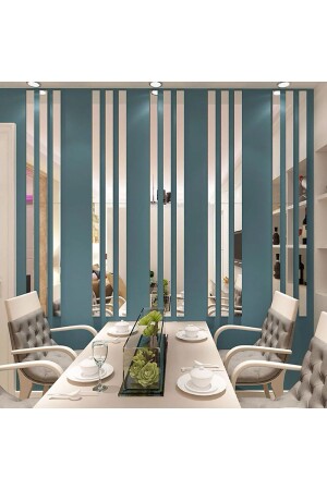 MNZ-Stripe Silver Mirror Plexi Wall Ornament 5 Pack (2,5 × 100 سم) سلفر-سيريت-5LI - Ata Pleksi