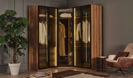 MNZ-Suare Ceviz 5 أبواب خزانة الملابس - Cadde Yıldız