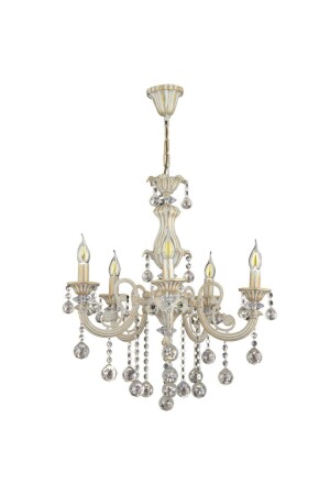 MNZ-Sultan 5 Arm White Gilt Crystal Stone Chandelier GNC-015-05-B - Trendylight