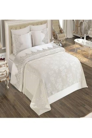 MNZ-Sultan فرنسي لايس بيك ستة قطع كريم - Esen Ev Tekstili Ve Çeyiz