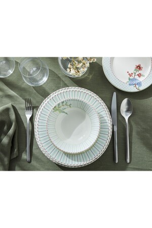 (MNZ-Summery Porcelain Dinner Set) 8 قطع لشخصين (أزرق خفيف 10039307 - English Home