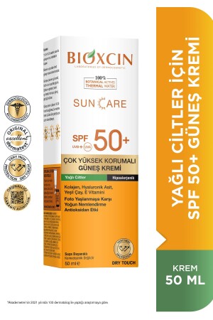 MNZ-Sun Care حماية عالية جدا كريم الشمس للجلد الدهني SPF 50 50 مل - الكولاجين الجاف لمس - Bioxcin