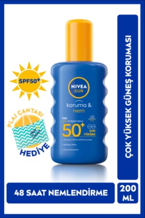 MNZ-Sun SPF 50+ حماية و 48 ساعة رطوبة واقي الشمس 200 مل رذاذ الشاطئ كيس هدية - Nivea