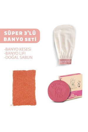 MNZ-Super 3 قطع حمام مجموعة Ecru حمام غسيل الغسيل الطبيعي الوردة جوهر الصابون البرتقال حمام لوفا SUPER3LU - LET'SCRUB
