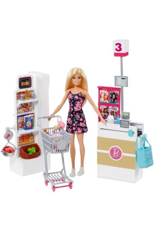 مجموعة ألعاب MNZ-Supermarket - بما في ذلك عربة التسوق وأكثر من 25 ملحوظاً - Barbie