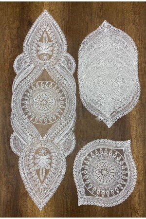 مجموعة من أجهزة التسابق MNZ-Supla Set Presentation Cord Embroidered Modern Placemat Set لـ 6 أشخاص - Çt Çeyizci Tekstil