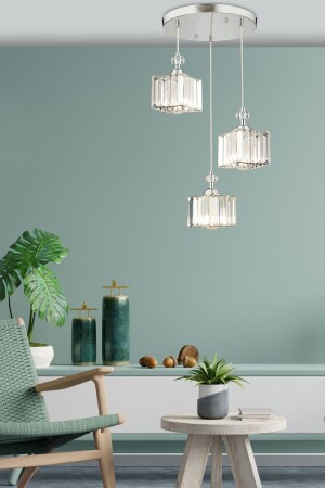 MNZ-Swan 3 Piece كروم بلورية، الحجر تصميم عصري بلورية غرفة المعيشة مصباح معلق الشنابل 7000-1098-10-03 - Apliqa