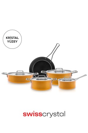 MNZ-Swiss Crystal Mastermaid 9 قطعة أدوات الطبخ مجموعة صفراء - Karaca