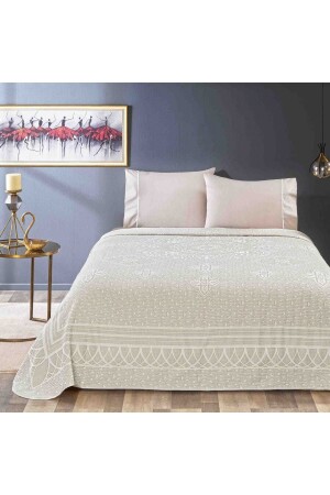 MNZ-Tac Jacquard Pique Set ميكيلي، تيك، بيج مع مزدوج ملاء 230 سم × 250 سم 0952 - Taç