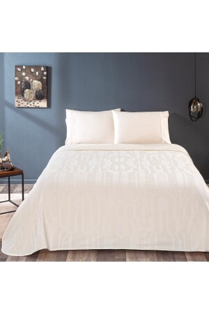 MNZ-Tac Jacquard Pique Set Jonas, Tk, Ecru مع مضاعفة مضاعفة 160 سم X 200 سم 0945 - Taç