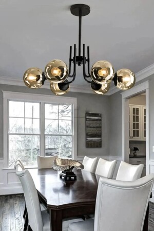 مطبخ التصميم الحديث من MNZ-Tanya - غرفة المعيشة - غرفة النوم - السقف اللون الأسود زجاج العسل 6-قطع الشنارة TN372 - Fer Avize