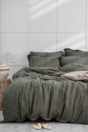 MNZ-Tara غطاء غطاء مزدوج مجموعة 100% القطن العضوي مسلين خضراء 200x220 سم NVRTRA200x220 - Ecocotton