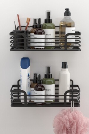 ملصق من طراز MNZ-TEKNOTEL 2 PIECES غرف الحمام مع هوكات MATTE BLACK ST284H - Tekno-Tel