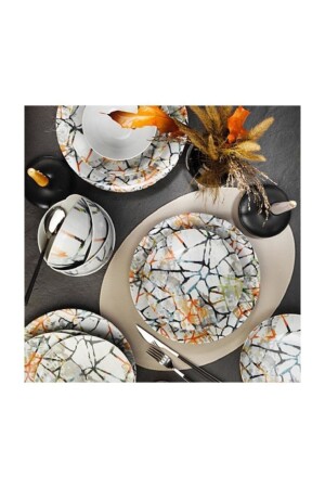 MNZ-Teos 24 قطعة طعام وجبة عشاء مجموعة كريم Nano Dek Dg349 NNZG24Y2885259 - Kütahya Porselen