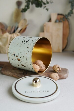 حاوية تخزين المعادن الدائرة ذات الطراز من MNZ-Terrazo، حاوية تخزين الطعام - صندوق المنظم 14 سم × 12,5 سم TYC0044502580 - Evle