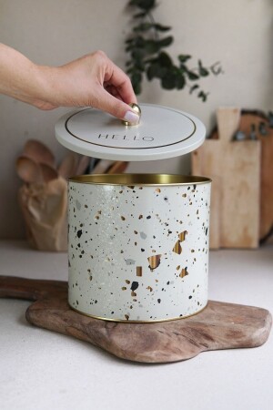 حاوية تخزين الغذاء ذات الطراز من طراز MNZ-Terrazo - حاوية تخزين المعادن 17.5 سم × 15.5 سم ER146 - Evle
