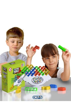 برج MNZ-Tetra بنية ملونة وتصميم تعليمي توازن اللعبة 18 قطعة - Okfis