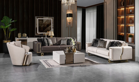 مجموعة الأريكة من طراز MNZ-Tiana - الذهب - Cadde Yıldız