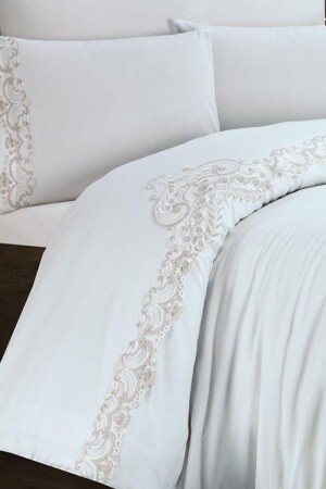 MNZ-Tiara Duvet Cover Set كريم CD441912 - Çeyiz Diyarı