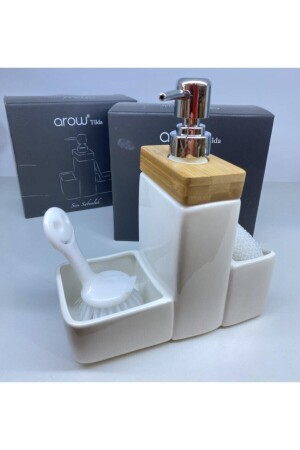 MNZ-Tilda Tr-250 فخمة البورسلين السائل صابون المفروض & فرشاة & إسفنجة مجموعة tr-2501 - AROW