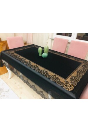 مُقسمة من طراز MNZ-Tile، خالية من الرعاية، خالية من البقع، غطاء طاولة من اللون اللون، أسود 160 × 220 سم - Madame Clean Home