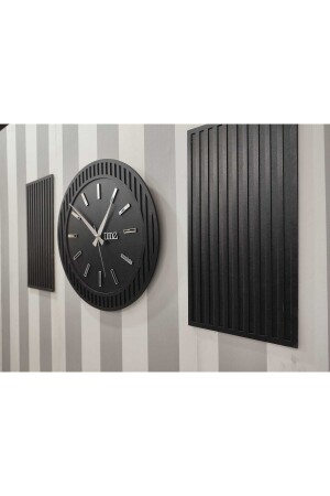 مجموعة MNZ-Time Rayon Black 3 Piece Circle Wall Clock، (BLACK) رايون-سات - Wooden Factory