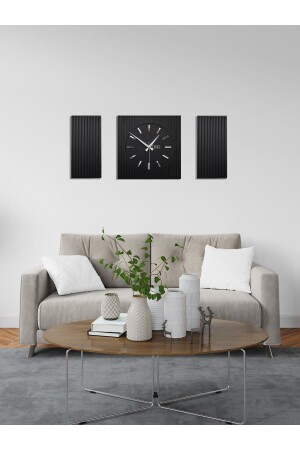 مجموعة MNZ-Time Rayon Black 3 Piece Square Wall Clock، (BLACK) رايون-سات - Wooden Factory