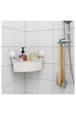 سلة حمام بيضاء من نوع MNZ-Tisken مع كوب الصق - رف حمام الزاوية - Ikea