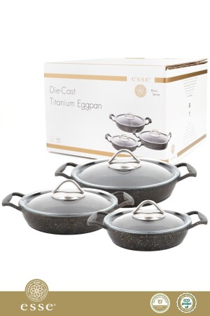 MNZ-Titanium 3k Glass Lid Set من 3 صونا 18-20-22 سم 18-20-22 سم - Esse