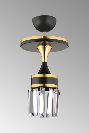 مصباح مقعد أسود واحد من طراز MNZ-Tokyo مع حجارة كريستال وسلندر شريط صفراء يتجه نحو أسفل مصباح فاخر SNSZ8111030 - SONSUZ AYDINLATMA&AVİZE