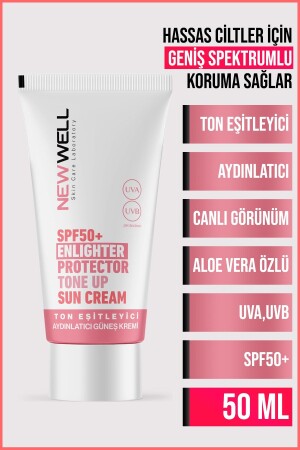 MNZ-Tone مساومة حماية عالية فعالة SPF50+ إضاءة الوردي الوجه كريم الشمس 50 مل - New Well