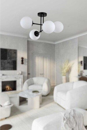MNZ-Tower 4-piece Black Modern Chandelier (مع زجاج أبيض) KLE-SYH-04 - BSA LIGHTING