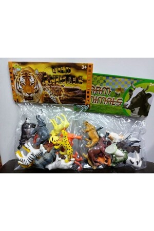 مجموعة من الحيوانات البلاستيكية من طراز MNZ-Toy 1 حزمة من الحيوانات البرية 1 حزمة من الحيوانات الزراعية مجموعة من 2 (حجم صغير) - Vardem