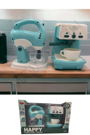 بطارية MNZ-Toy تعمل ، مضيئة ، صوت وموسيقى تأثير آلة قهوة ومزيج مجموعة من 2 أجهزة منزلية صغيرة - Welcomein