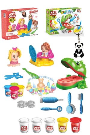 MNZ-Toy Dino دكتور أسنان لعب الخبز مجموعة حلاقة الشعر خبز مجموعة 2in1 مرخصة مفتاح السلسلة هدية dop10916040igo - Fırsat Oyuncak