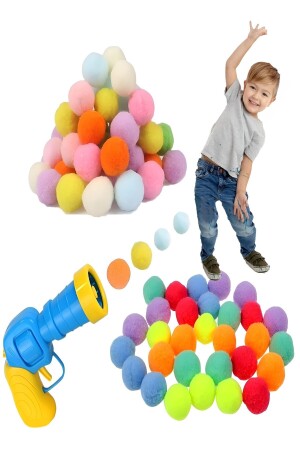 MNZ-Toy Plush Pom-Pom Ball Throwing Pom-Pom Gun، 20 قطعة من ألعاب بوم بوم - Hyd