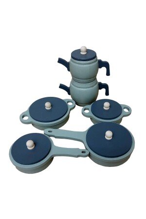 مجموعة مطبخات من نوع MNZ-Toy Pot Pan Teapot Kitchen Set (GREEN) - Hedef Ahşap