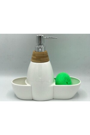 MNZ-Tr-252 Vilma Porcelain Kitchen Countertop White Kitchen Countertop Bamboo Liquid Soap Dispenser Set TR-250 - AROW
