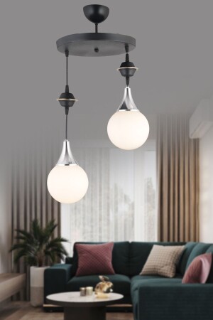 المصابيح المعلقة MNZ-Tray Black 2-piece White Globe Glass Chrome فخمة الشنابل TYC00738865812 - Kraliçe