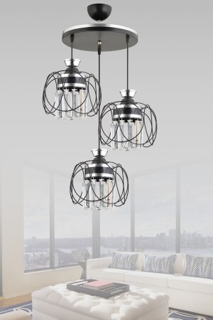 المصابيح المعلقة MNZ-Tray Black 3-piece صافير كروم بلورات الحجر الفاخرة الشنابل TYC00751507034 - Kraliçe