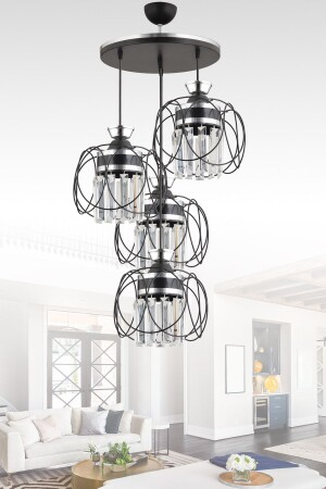 المصابيح المعلقة MNZ-Tray Black 4-piece صافير كروم بلورات الحجر الفاخرة الشنابل TYC00751507683 - Genel Markalar