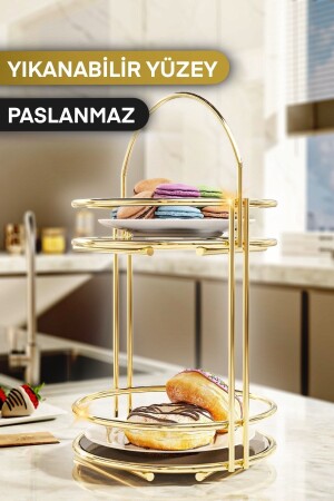 MNZ-Treat 2 طبقة 40 سم ذهبية فخمة مخزن الكوكي خزنة خدمة العرض منظمة المطبخ منظمة A05 - Bino