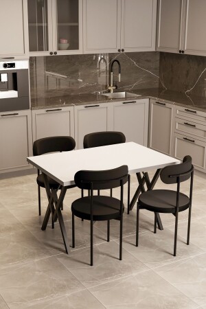 MNZ-Trend 4 شخص طاولة المطبخ مجموعة أبيض-أسود-أسود - Evdemo