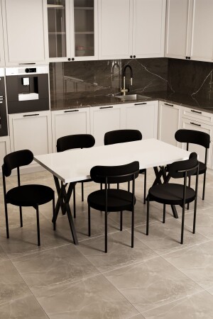 MNZ-Trend 6 شخص طاولة المطبخ مجموعة أبيض-أسود-أسود - Evdemo