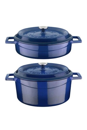 MNZ-Trendy Cast Iron 2 Piece Pot Set 28 سم عميقة سطح الأزرق - Lava