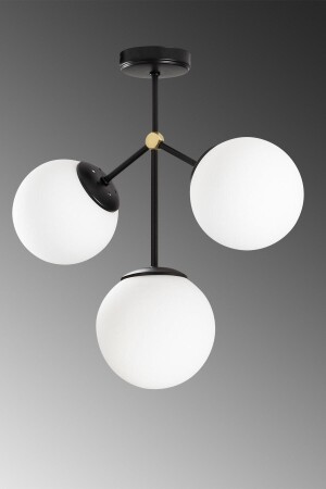 MNZ-Triple Black Moderns Acrobat Model White Globe Glass Chandelier LMBDR0097-BLKGLOPCAM - Lambadar
