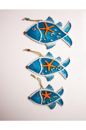 MNZ-Triple Fish Wall Ornament بالكون أزياء زينة الملحقات البحرية قشرة البحر النجمة السمك الذاكرة creyublk08 - Crey Hediyelik