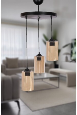 MNZ-Triple Honey Mica Glass Pendant Lamp شمعة - Semboldekor