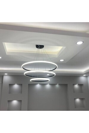 MNZ-Triple Ring Led Chandelier Black White Light قاعة المعيشة - Home